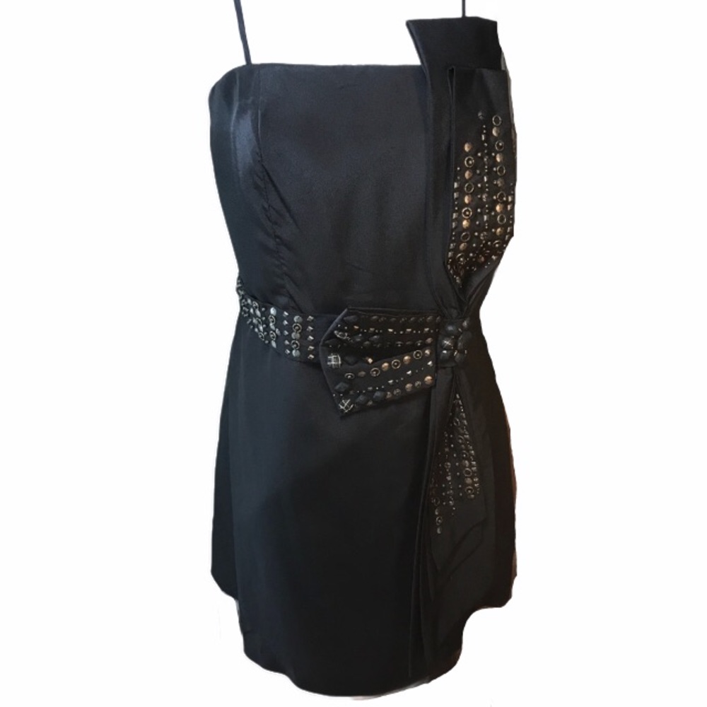 Large Black Dress Cocktail Short Unique Lulumari Beaded Sequin Bow Party NWOT